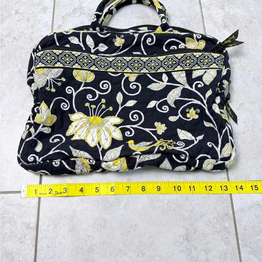 Vera Bradley Yellow Bird Black Floral Quilted Laptop Travel Tote Bag Carry